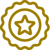 A gold badge icon with a star in the center is displayed, representing an award or certification.