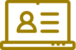Icon of a laptop displaying a user profile with a silhouette and three horizontal lines representing text.